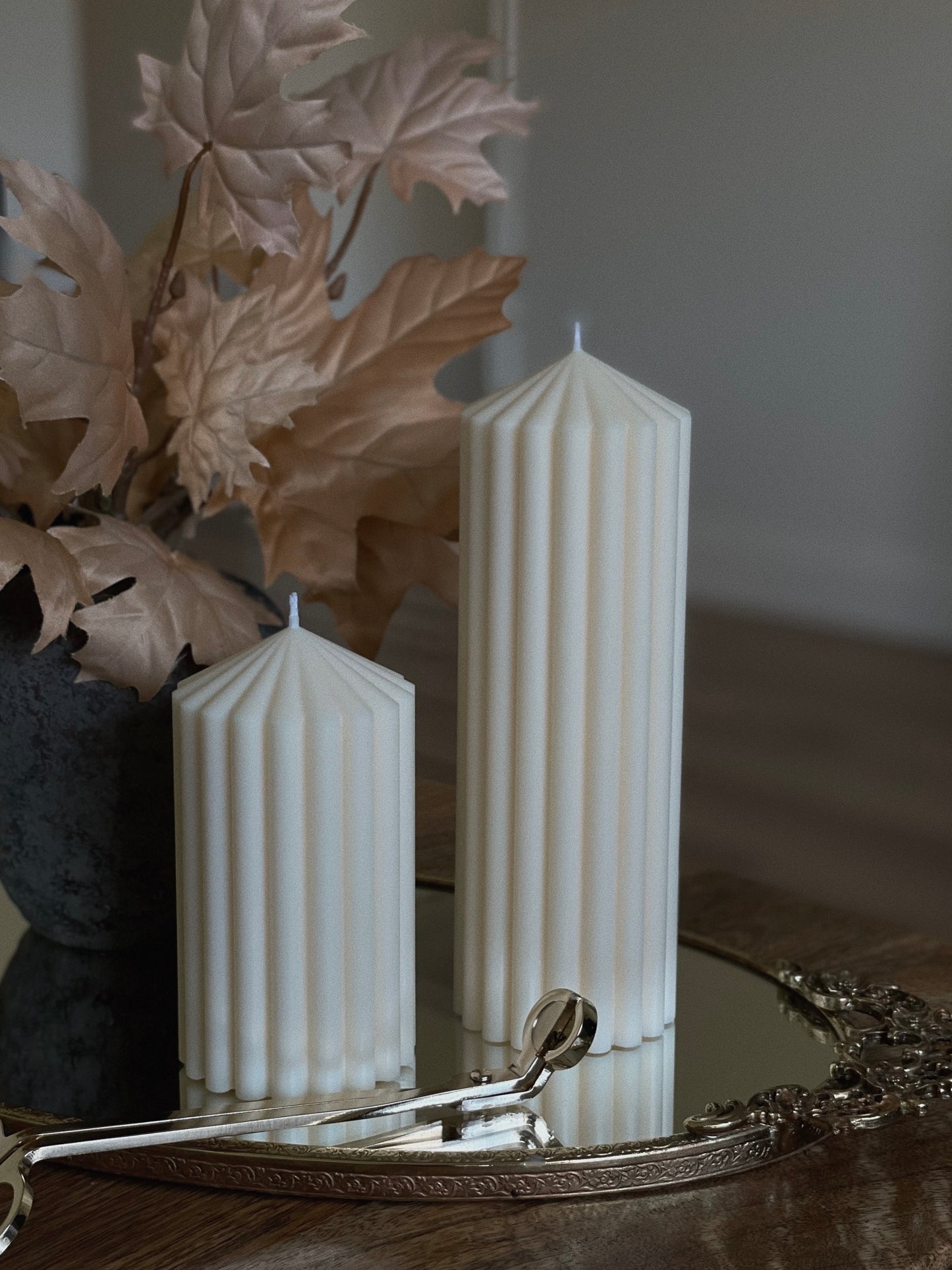 Ribbed Pillar Candles, Soy Wax Candles