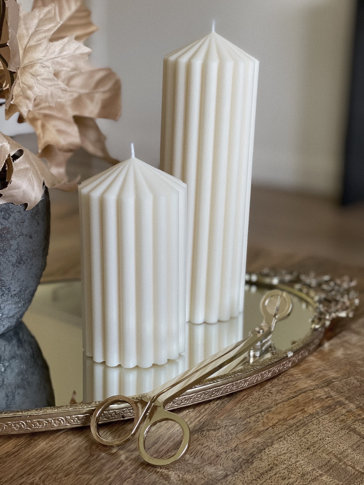 Ribbed Pillar Candles, Soy Wax Candles